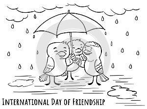 Greeting card Day of friendship - under umbrells with fri