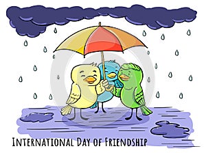 Greeting card Day of friendship - under umbrells wi