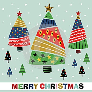 Greeting card with decorative christmas trees