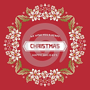 Greeting card design of christmas happy holiday, with pattern art of leaf flower frame. Vector