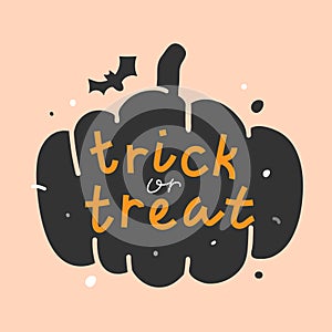 Greeting card design with hand drawn vector illustrations and lettering for halloween october party celeberation. Pumpkin backgrou