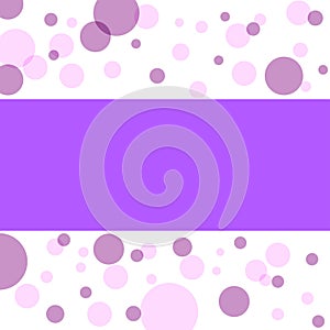 Greeting card design. white background with purple circle. blank space template for text. purple polka dots. blurry background. do