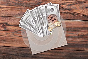 Greeting card and dollars.