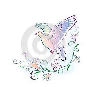 Greeting card with dove in watercolor photo