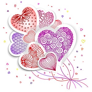 Greeting card with drawn hearts and plants for Valentine`s Day, weddings, Mother`s Day