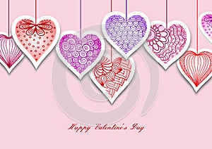 Greeting card with drawn hearts and plants for Valentine`s Day, weddings, Mother`s Day