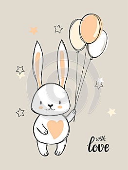 Greeting card with Easter bunny. Vector illustration of cute little rabbit