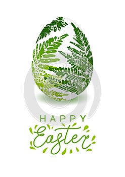 Greeting card with Easter egg with fern floral ornate for Your holiday design