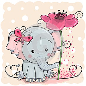 Greeting card Elephant with flower