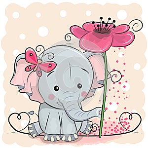 Greeting card Elephant with flower photo