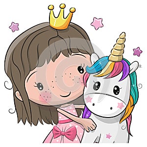 Greeting Card with fairy tale Princess and Unicorn