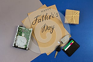 Greeting card for father`s day for working on the computer photo