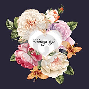 Greeting card with flowers, can be used as invitation card for wedding, birthday and other holiday and summer background