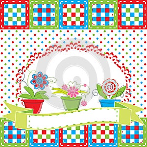 Greeting card with flowers in pot