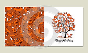 Greeting card with foxy tree design photo
