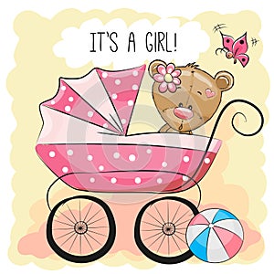 Greeting card it is a girl with baby carriage