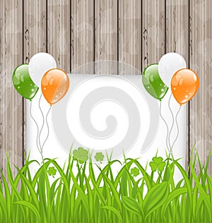 Greeting card with grass and balloons in Irish fla