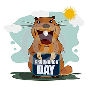 Greeting card for Groundhog Day on isolated background