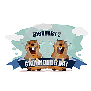 Greeting card for Groundhog Day on isolated background