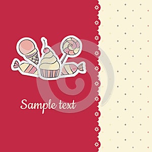 Greeting card with hand drawing candies template