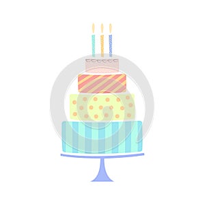 Greeting card with hand drawn cake, happy birthday background