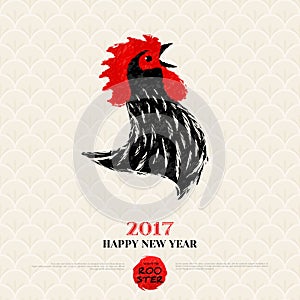 Greeting Card with Hand Drawn Rooster Head