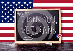 Greeting card with handwriting text thank you veterans and pain