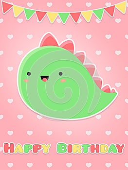 Greeting card Happy Birthday. Cute happy dinosaur. cartoon flat vector