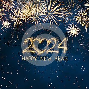 Greeting card Happy New Year 2024 with Golden sparkling text