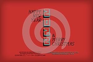 Greeting card Happy New Year and Merry Christmas, retro style concept. Three dimensional calendar date on red background