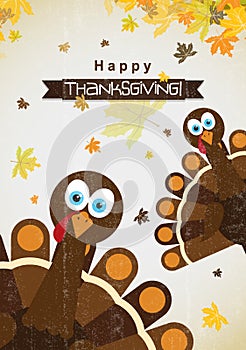 Greeting card with a happy Thanksgiving turkey, vector
