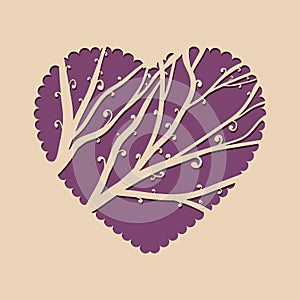 Greeting card with heart and a beautiful tree. Template invitation for laser cutting. Greeting card for cutting plotter.