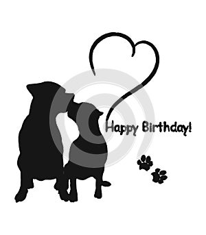 Greeting card with the inscription Happy birthday with dogs.