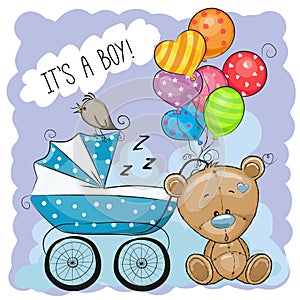 Greeting card its a boy with baby carriage