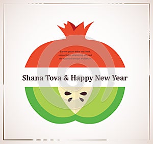 Greeting card for Jewish New Year, rosh hashana, with traditional fruits photo