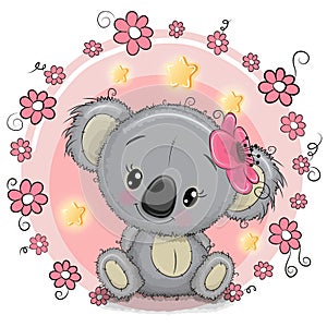 Greeting card Koala with flowers