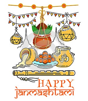 Greeting card for Krishna Janmashtami. Dahi Handi