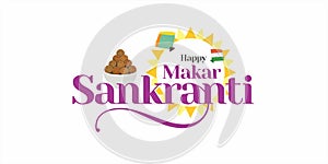 Greeting Card for Makar Sankranti, an Indian Festival. Kites and Sesame Laddu in a Bowl.