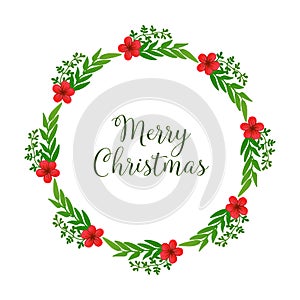 Greeting card merry christmas with various shape circle of red flower frame. Vector