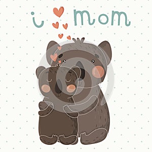 Greeting Card for Mother's Day with cute cartoon koalas