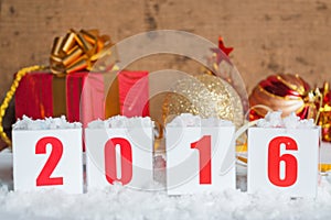 Greeting card with New Year gifts