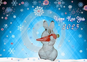 A greeting card for the new year. The hare is a symbol of the year 2023 according to the Eastern calendar