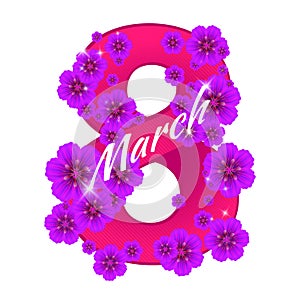 Greeting card with number eight consisting of flowers to 8 March holiday - International Women`s Day