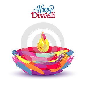 Greeting Card with Oil Lamp for Happy Diwali.