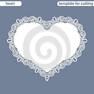 Greeting card with openwork border, paper doily under the cake, template for cutting in the form of heart, valentine card, weddin