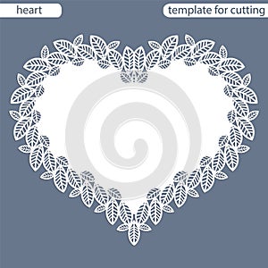 Greeting card with openwork border, paper doily under the cake, template for cutting in the form of heart, valentine card, weddin