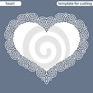 Greeting card with openwork border, paper doily under the cake, template for cutting in the form of heart, valentine card, weddin