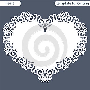 Greeting card with openwork border, paper doily under the cake, template for cutting in the form of heart, valentine card, weddin