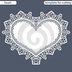 Greeting card with openwork border, paper doily under the cake, template for cutting in the form of heart, valentine card, weddin