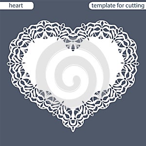 Greeting card with openwork border, paper doily under the cake, template for cutting in the form of heart, valentine card, weddin